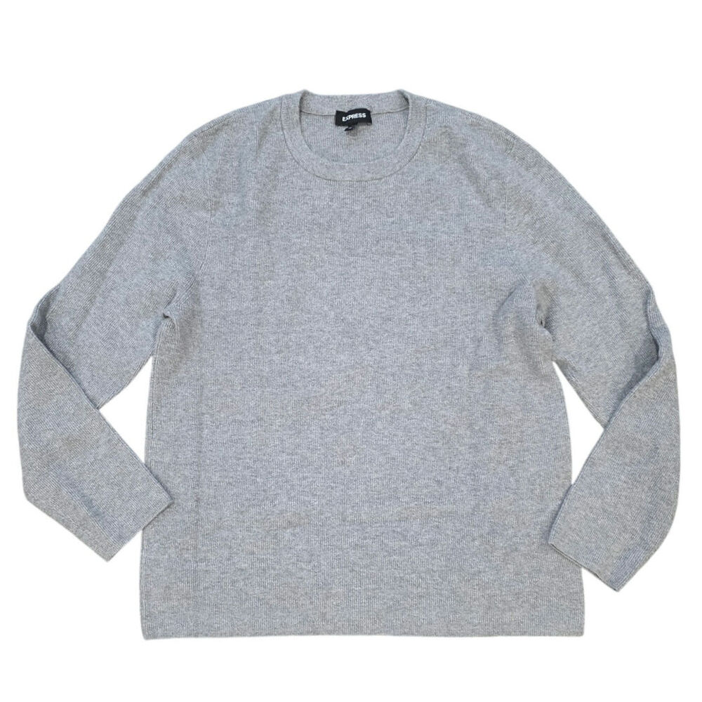 Express Mens Ribbed Knit Crewneck Pullover Sweater Gray Size XL
